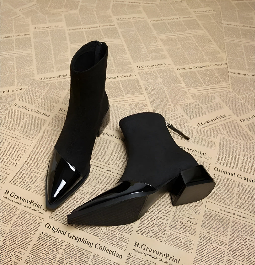 Modische Damen-Stiefeletten mit Blockabsatz und schimmernder Spitze - J&B - 6 - Atelier-Zofia