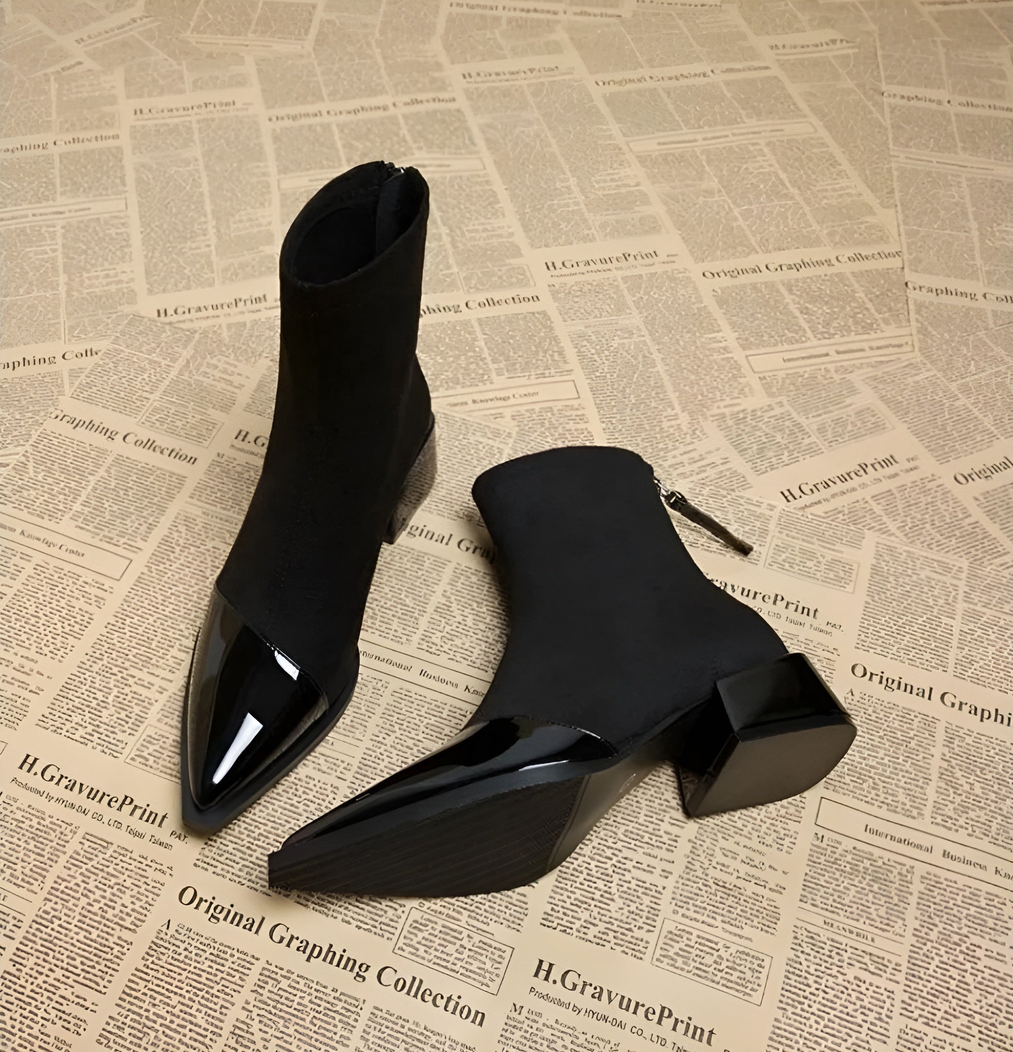 Modische Damen-Stiefeletten mit Blockabsatz und schimmernder Spitze - J&B - 6 - Atelier-Zofia