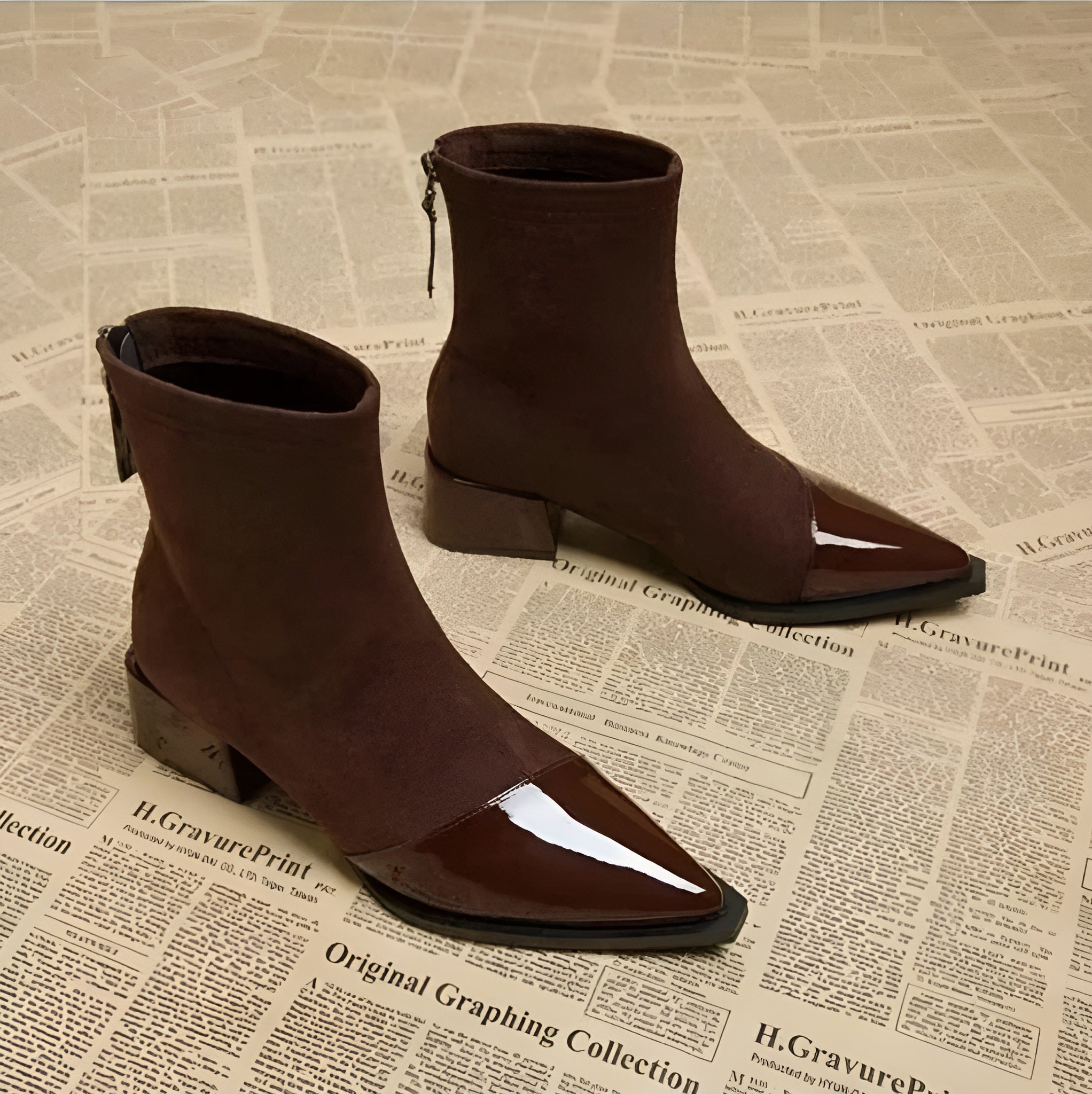 Modische Damen-Stiefeletten mit Blockabsatz und schimmernder Spitze - J&B - 7 - Atelier-Zofia