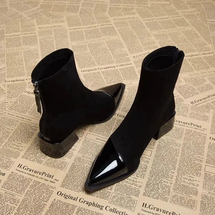 Modische Damen-Stiefeletten mit Blockabsatz und schimmernder Spitze - J&B - 8 - Atelier-Zofia