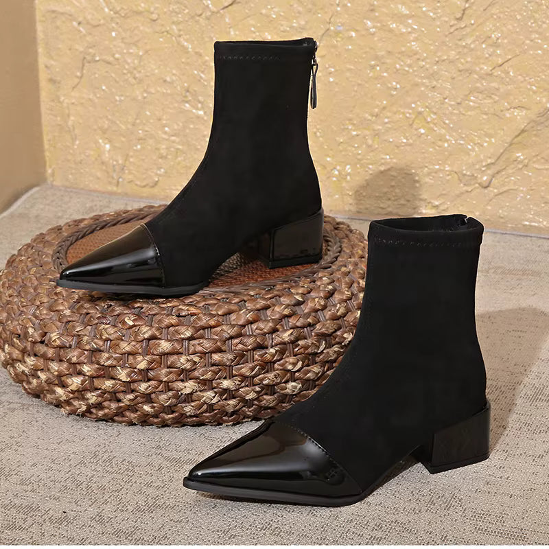 Modische Damen-Stiefeletten mit Blockabsatz und schimmernder Spitze - J&B - 9 - Atelier-Zofia