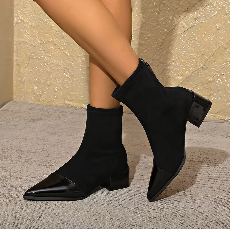 Modische Damen-Stiefeletten mit Blockabsatz und schimmernder Spitze - J&B - 11 - Atelier-Zofia