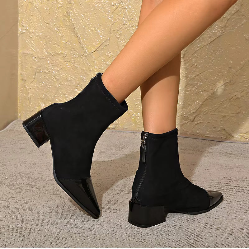 Modische Damen-Stiefeletten mit Blockabsatz und schimmernder Spitze - J&B - 12 - Atelier-Zofia