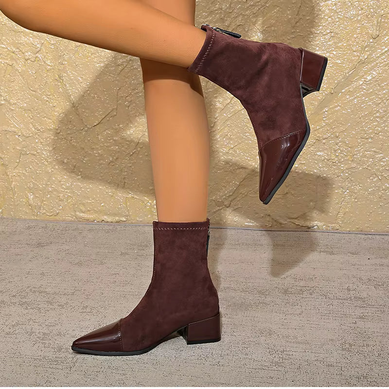 Modische Damen-Stiefeletten mit Blockabsatz und schimmernder Spitze - J&B - 13 - Atelier-Zofia