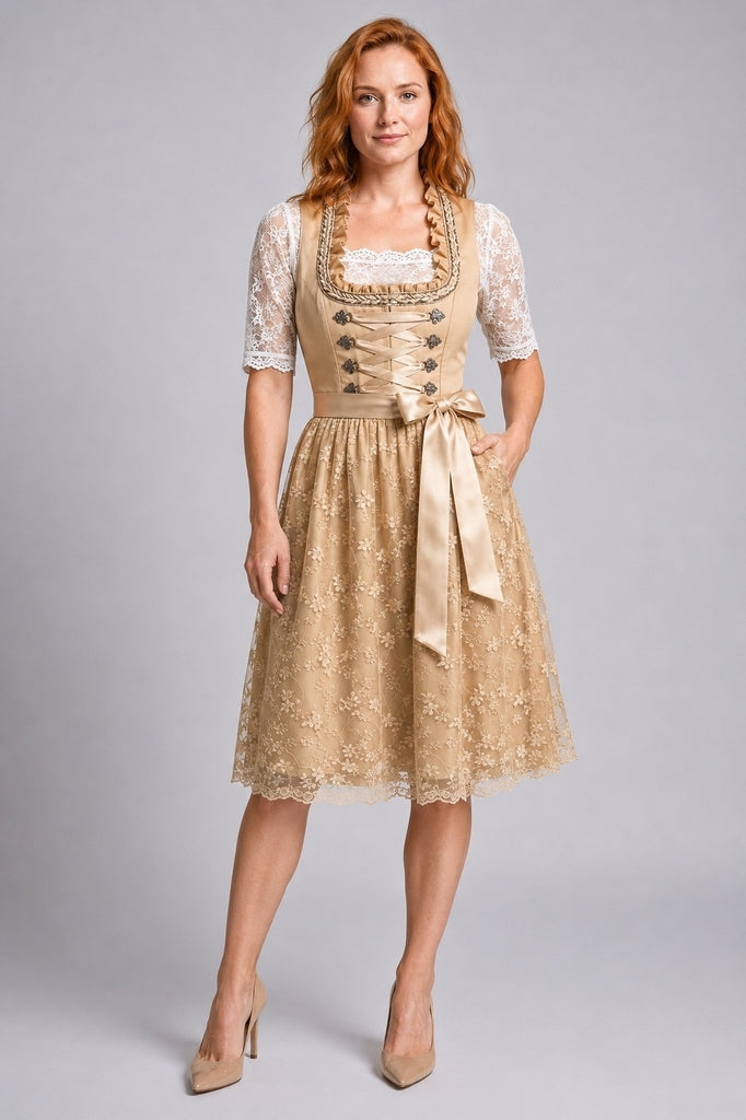 Traditionelles Damen Dirndl mit floralen Mustern und Spitze - J&B - 1 - Atelier-Zofia