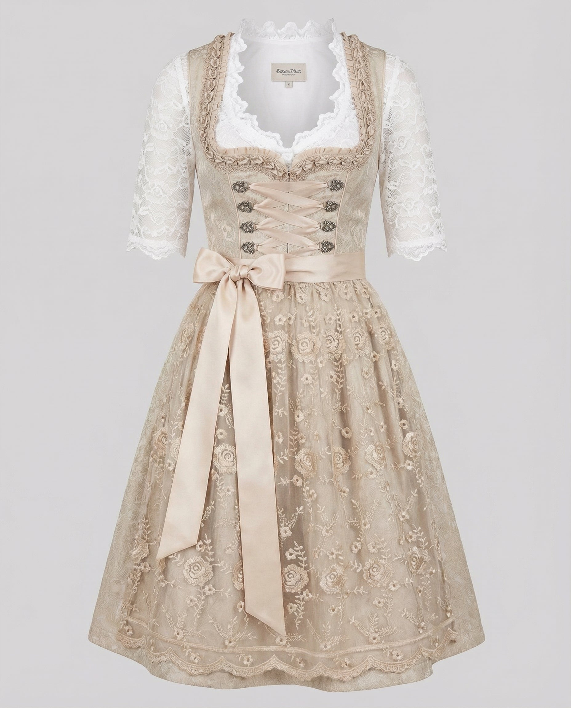 Traumhaftes Dirndl für Damen mit Spitzenärmeln und floraler Verzierung - J&B - 2 - Atelier-Zofia