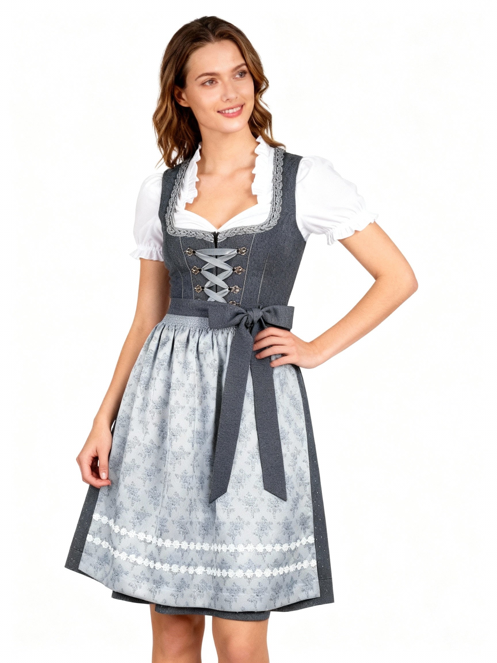 Feminines Dirndl für Damen – Stilvoller Schnitt mit floralen Akzenten und Herz-Ausschnitt - J&B - 1 - Atelier-Zofia