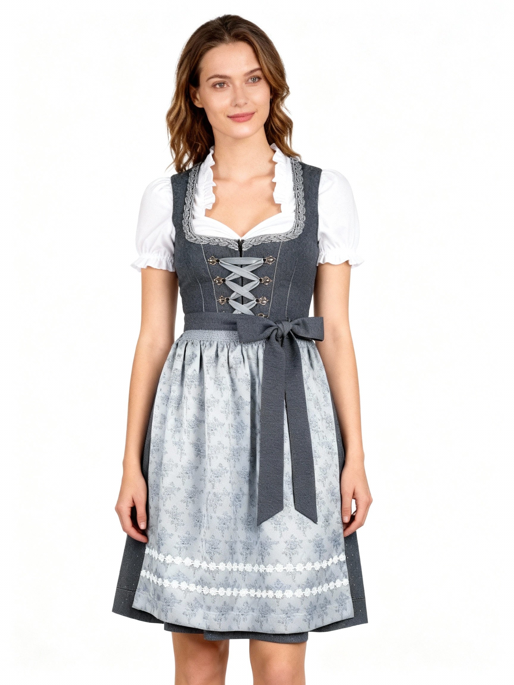 Feminines Dirndl für Damen – Stilvoller Schnitt mit floralen Akzenten und Herz-Ausschnitt - J&B - 2 - Atelier-Zofia