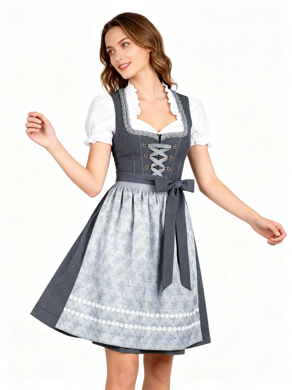 Feminines Dirndl für Damen – Stilvoller Schnitt mit floralen Akzenten und Herz-Ausschnitt - J&B - 4 - Atelier-Zofia