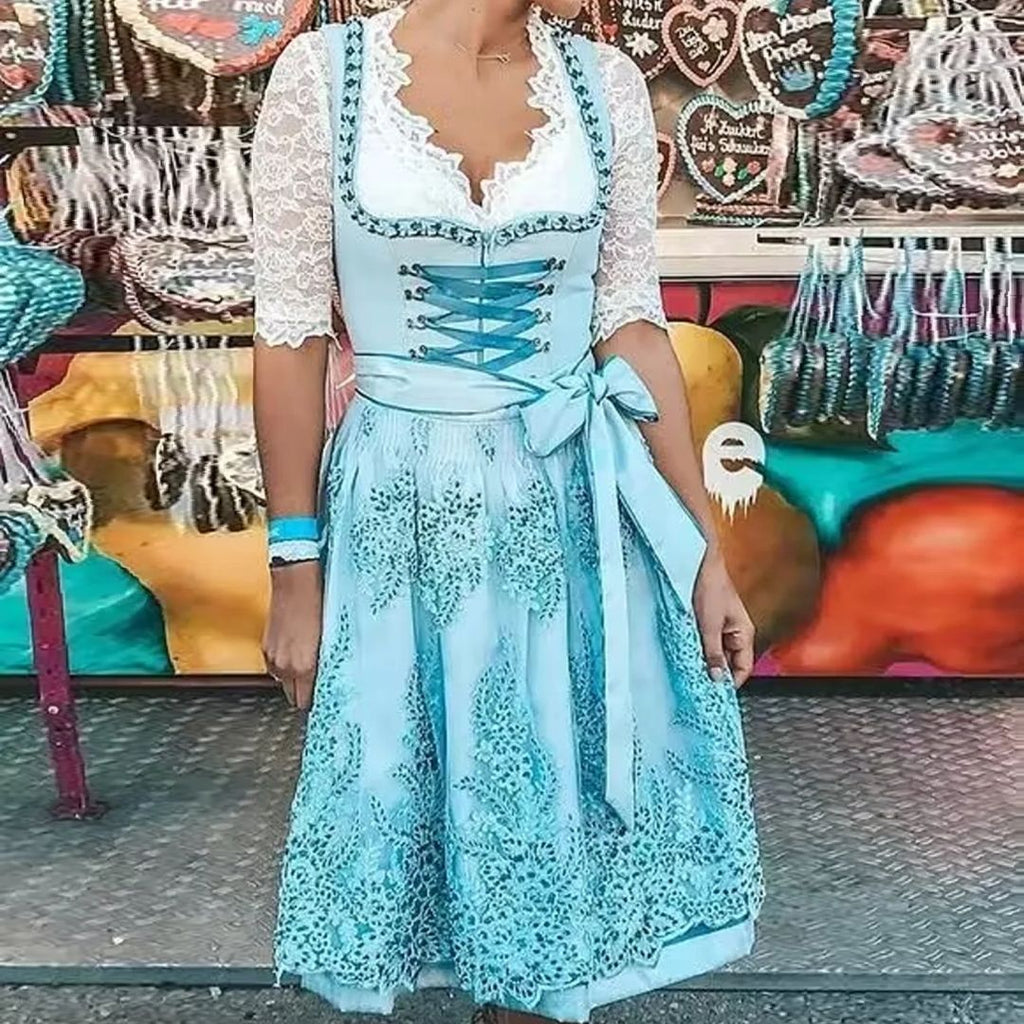 Modisches Dirndl mit Spitzenärmeln und floralen Details - J&B - 2 - Atelier-Zofia