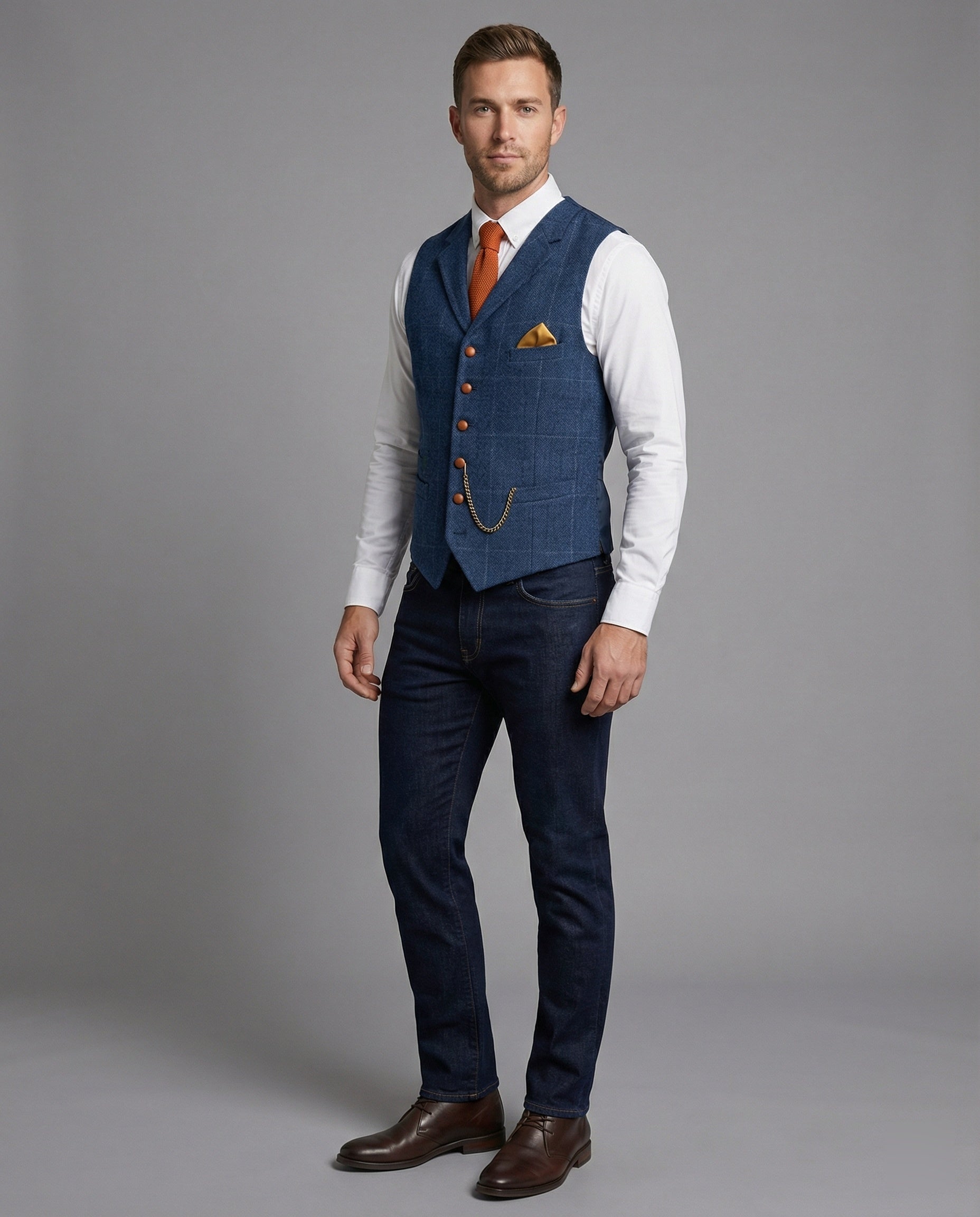 Herren Weste mit Fischgrätenmuster und Kettenakzent - J&B - 2 - Atelier-Zofia