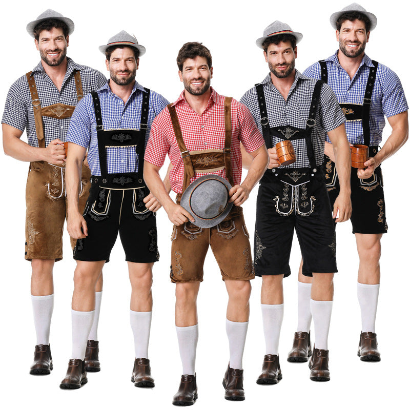 Elegantes Herren Lederhosen-Set mit stilvollem Hemd und feiner Stickerei - J&B - 2 - Atelier-Zofia