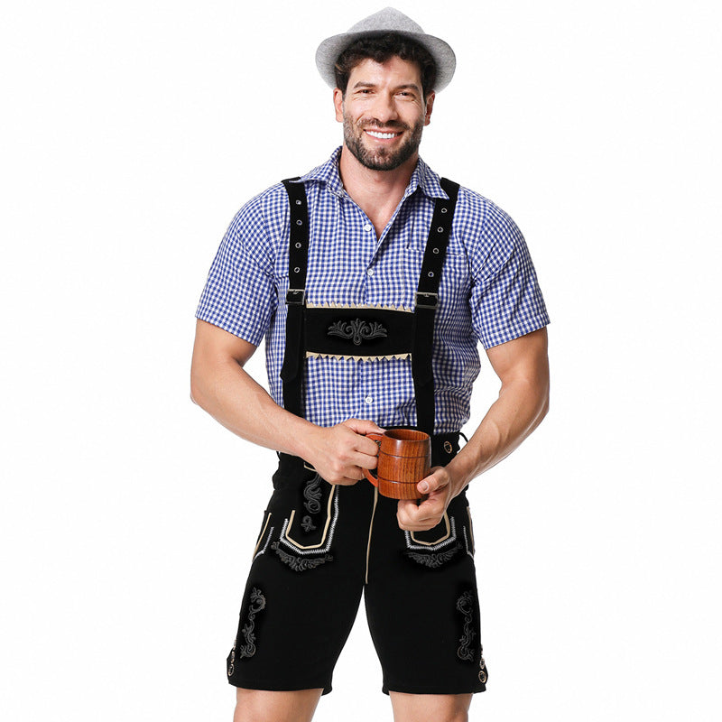 Elegantes Herren Lederhosen-Set mit stilvollem Hemd und feiner Stickerei - J&B - 7 - Atelier-Zofia