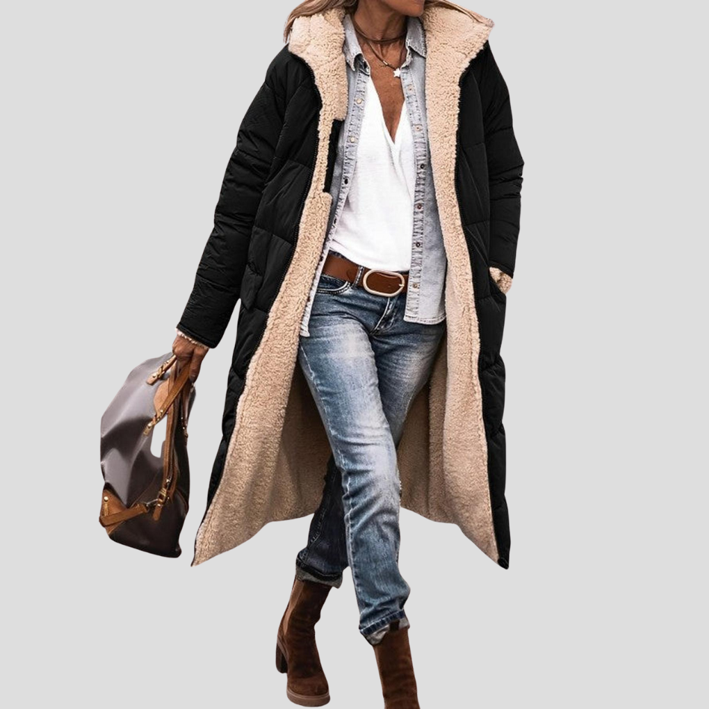 Stylischer Damen-Wintermantel mit umkehrbarem Design und weichem Teddy-Futter - J&B - 1 - Atelier-Zofia