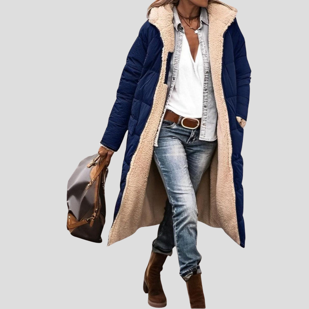 Stylischer Damen-Wintermantel mit umkehrbarem Design und weichem Teddy-Futter - J&B - 2 - Atelier-Zofia