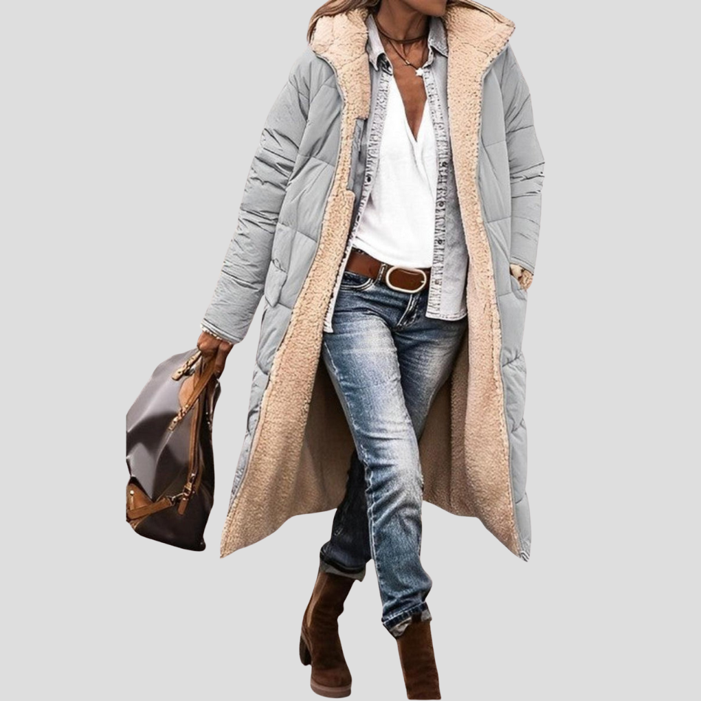 Stylischer Damen-Wintermantel mit umkehrbarem Design und weichem Teddy-Futter - J&B - 3 - Atelier-Zofia