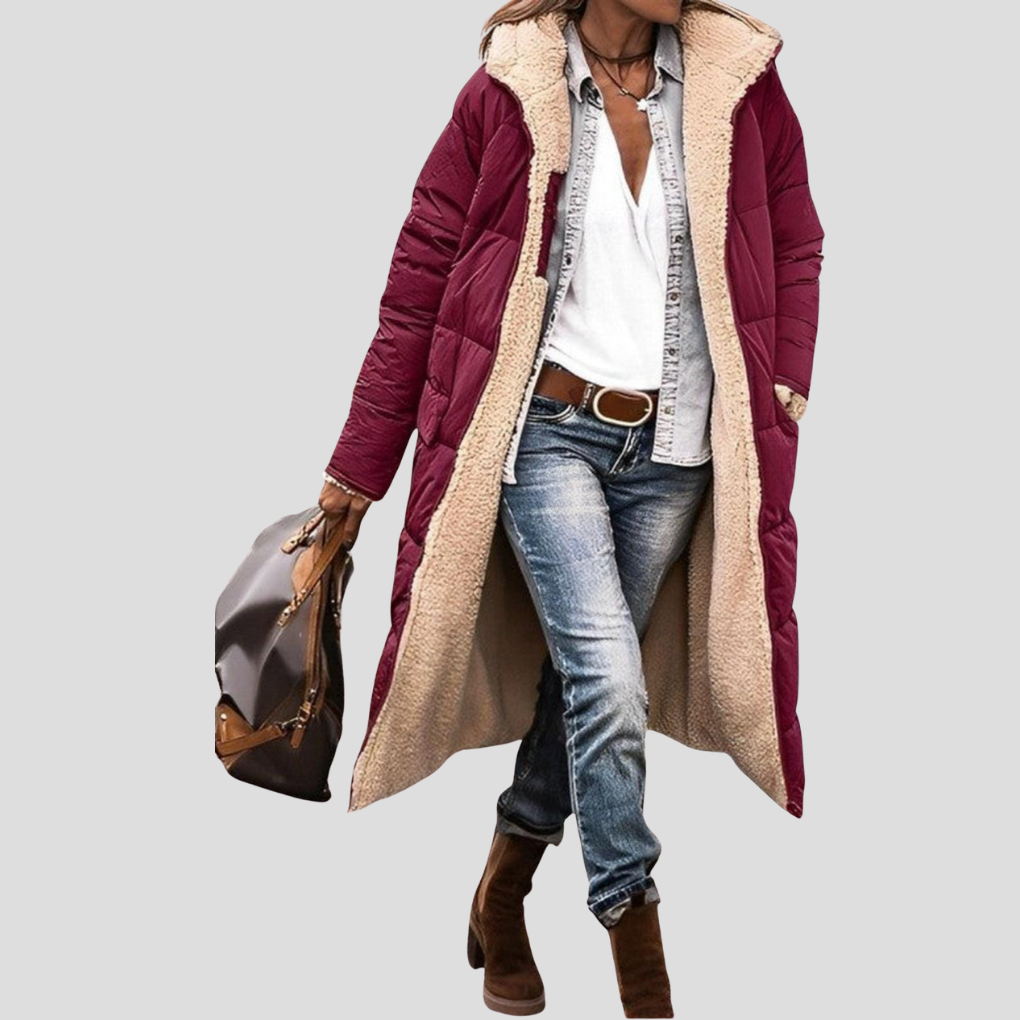Stylischer Damen-Wintermantel mit umkehrbarem Design und weichem Teddy-Futter - J&B - 4 - Atelier-Zofia