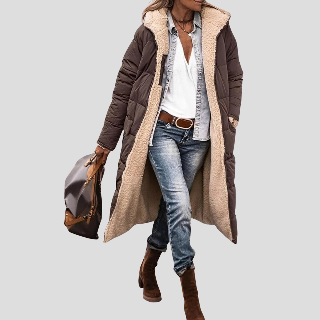 Stylischer Damen-Wintermantel mit umkehrbarem Design und weichem Teddy-Futter - J&B - 5 - Atelier-Zofia