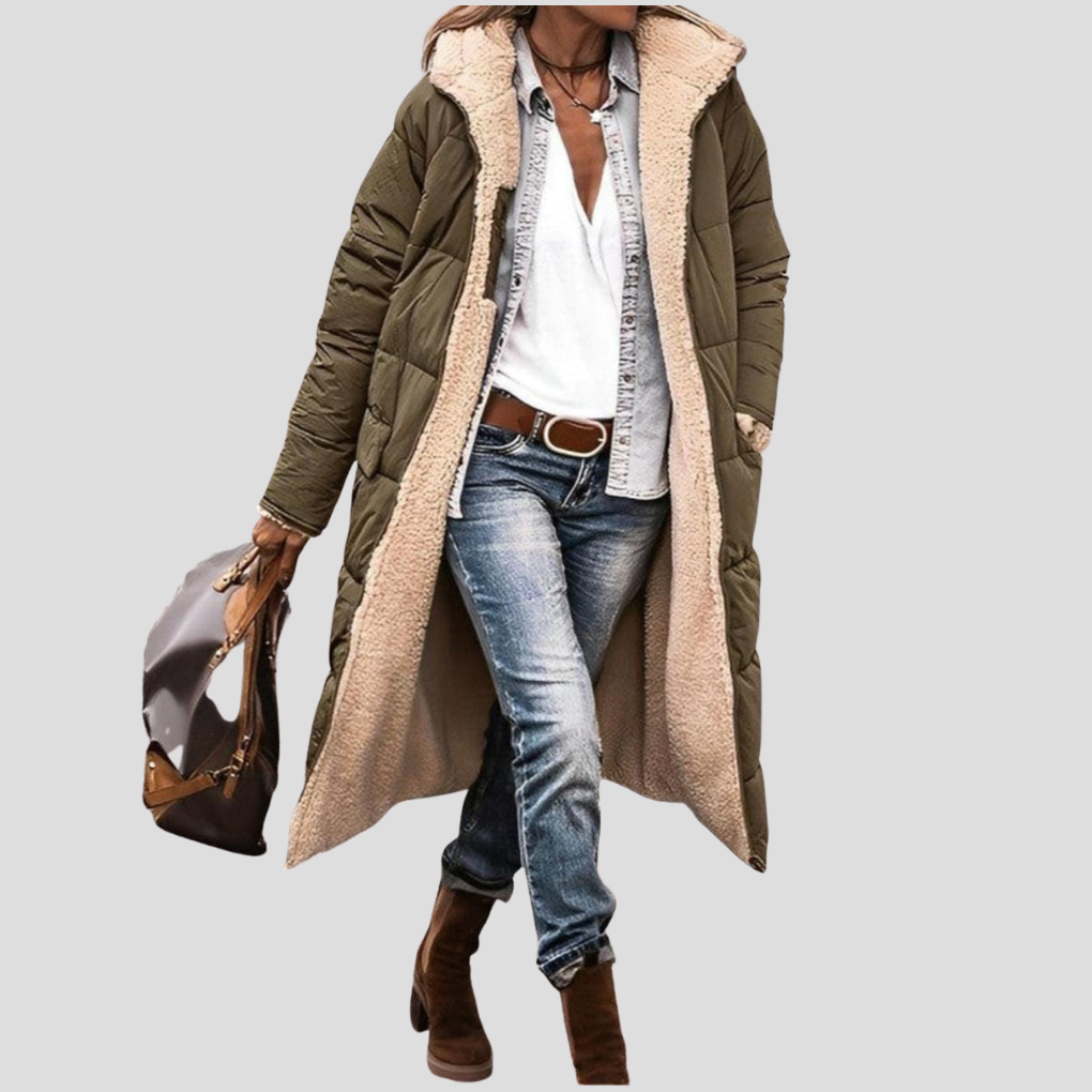 Stylischer Damen-Wintermantel mit umkehrbarem Design und weichem Teddy-Futter - J&B - 7 - Atelier-Zofia
