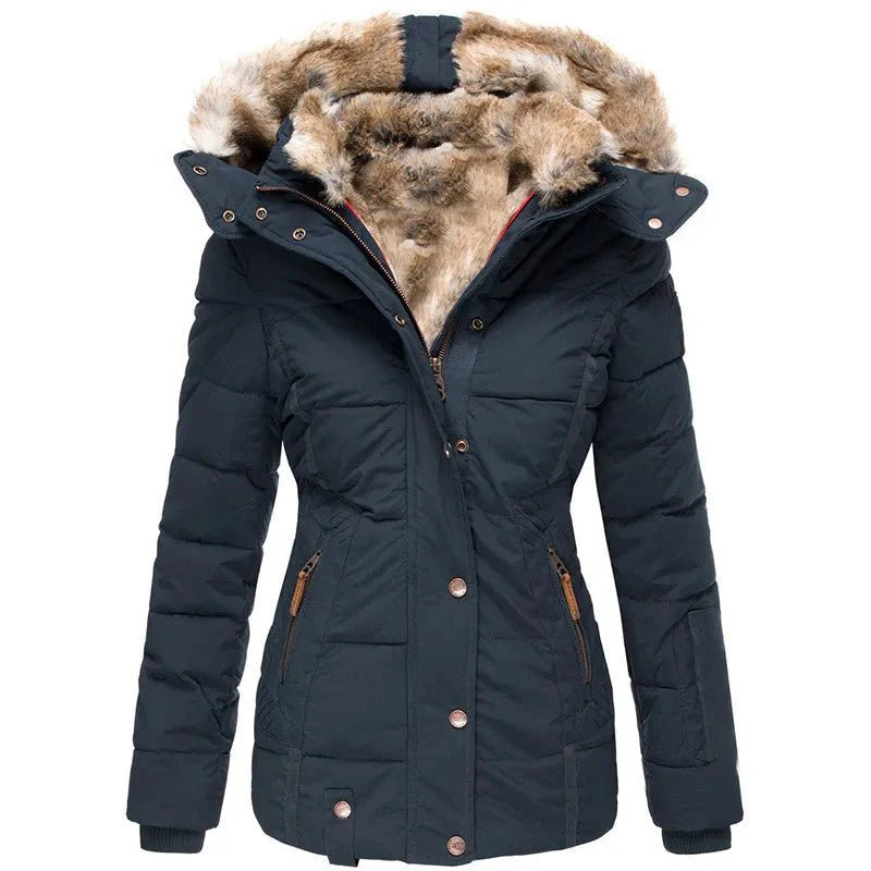 Damen Winterjacke mit figurschmeichelndem Schnitt und kuscheliger Kapuze aus Kunstfell - J&B - 3 - Atelier-Zofia