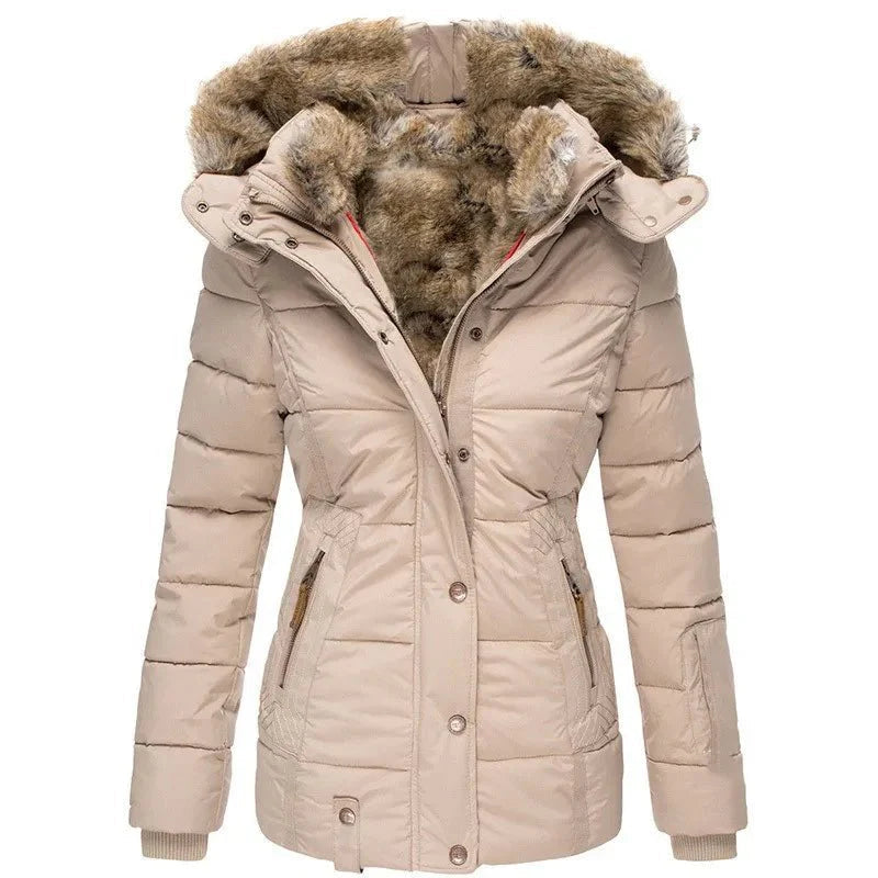 Damen Winterjacke mit figurschmeichelndem Schnitt und kuscheliger Kapuze aus Kunstfell - J&B - 4 - Atelier-Zofia