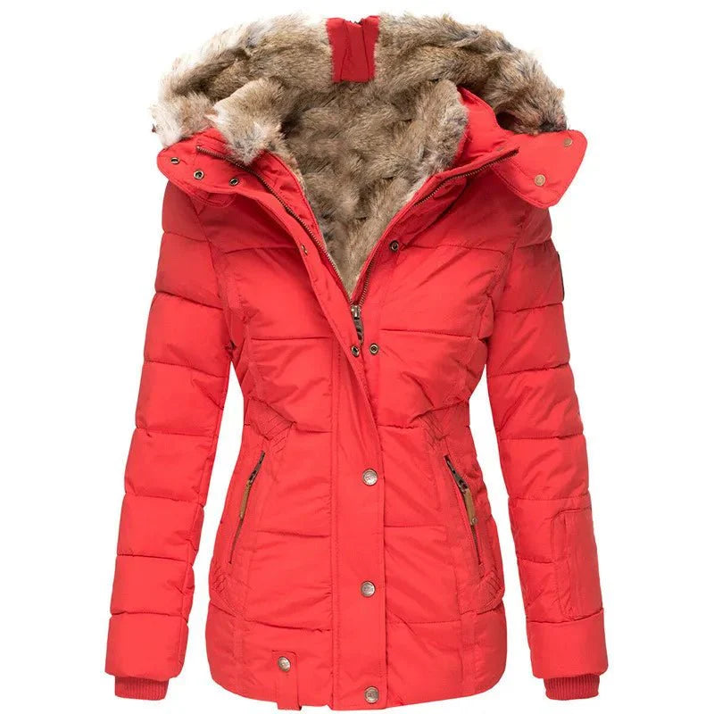 Damen Winterjacke mit figurschmeichelndem Schnitt und kuscheliger Kapuze aus Kunstfell - J&B - 5 - Atelier-Zofia