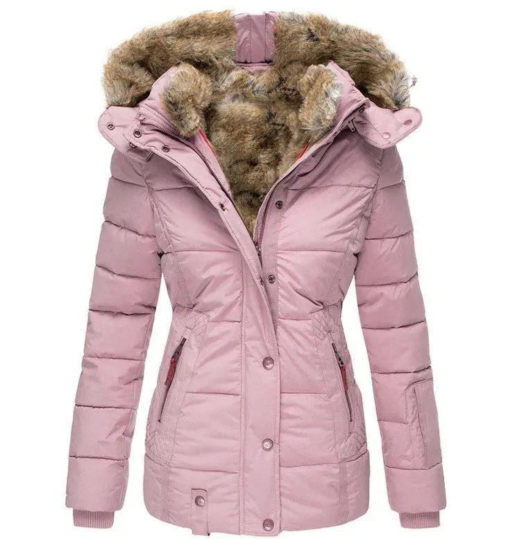 Damen Winterjacke mit figurschmeichelndem Schnitt und kuscheliger Kapuze aus Kunstfell - J&B - 6 - Atelier-Zofia