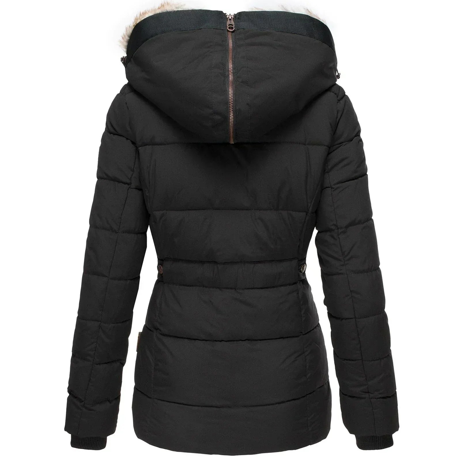 Damen Winterjacke mit figurschmeichelndem Schnitt und kuscheliger Kapuze aus Kunstfell - J&B - 7 - Atelier-Zofia