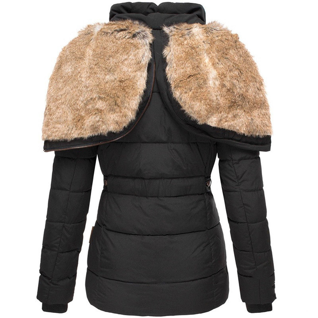 Damen Winterjacke mit figurschmeichelndem Schnitt und kuscheliger Kapuze aus Kunstfell - J&B - 8 - Atelier-Zofia