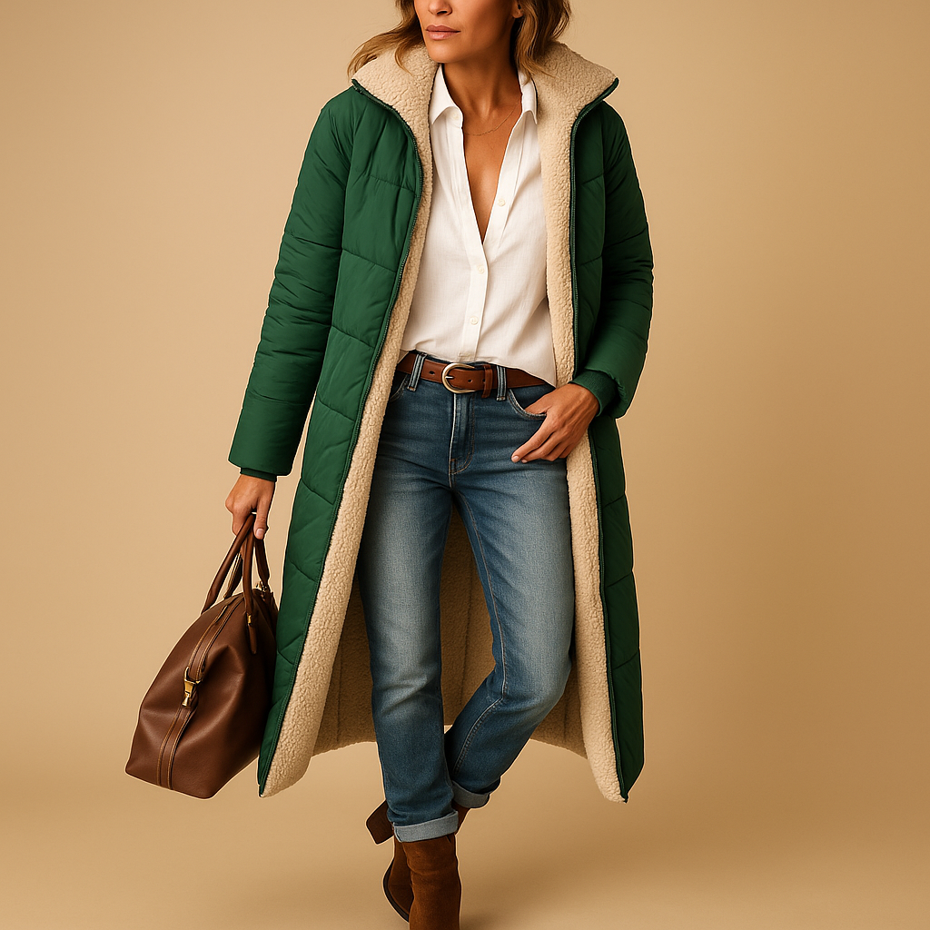 Eleganter Damen Wintermantel mit Kapuze und gemütlichem Innenfutter - J&B - 2 - Atelier-Zofia