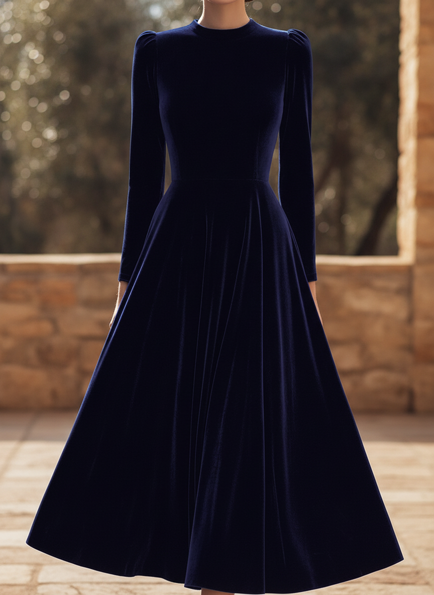 Damen Maxikleid in A-Linie mit langem Arm und luxuriöser Samtoptik - J&B - 1 - Atelier-Zofia