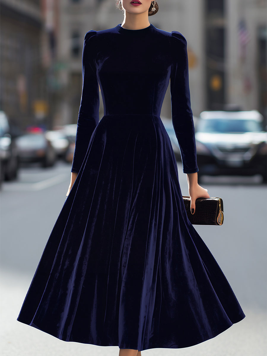 Damen Maxikleid in A-Linie mit langem Arm und luxuriöser Samtoptik - J&B - 2 - Atelier-Zofia