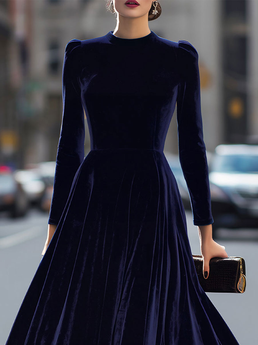 Damen Maxikleid in A-Linie mit langem Arm und luxuriöser Samtoptik - J&B - 3 - Atelier-Zofia