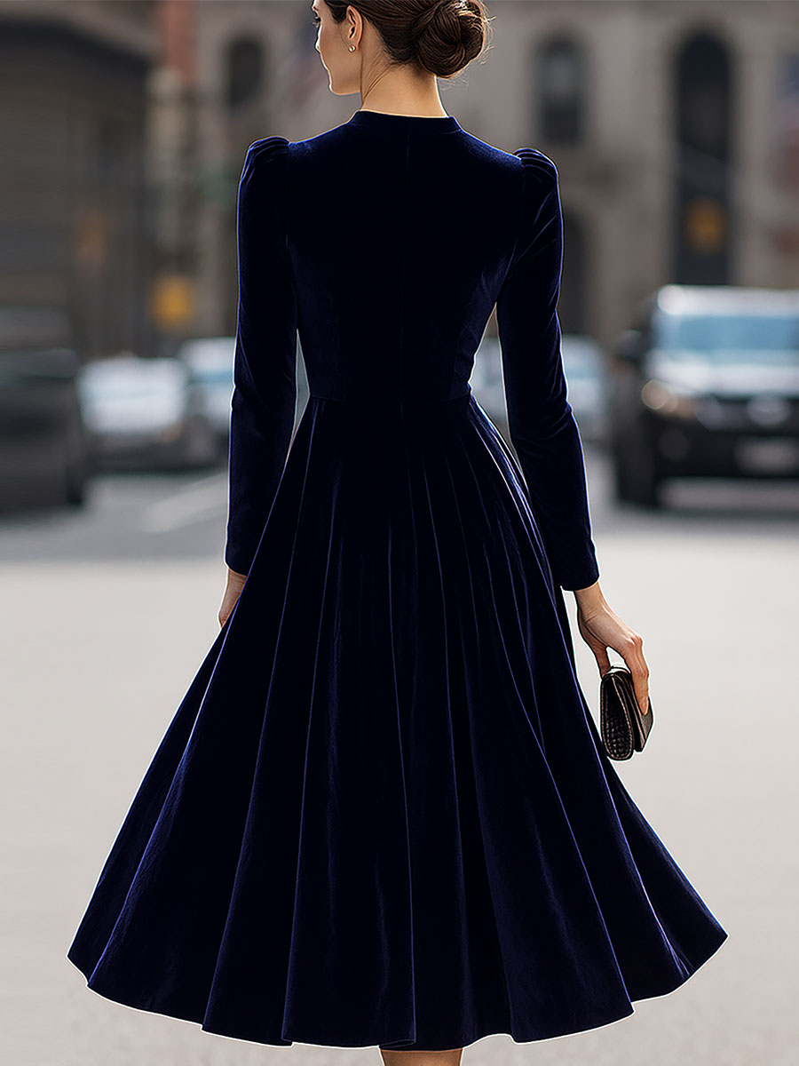 Damen Maxikleid in A-Linie mit langem Arm und luxuriöser Samtoptik - J&B - 5 - Atelier-Zofia