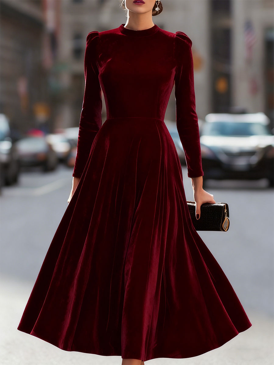 Damen Maxikleid in A-Linie mit langem Arm und luxuriöser Samtoptik - J&B - 6 - Atelier-Zofia