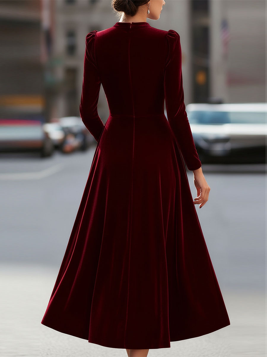 Damen Maxikleid in A-Linie mit langem Arm und luxuriöser Samtoptik - J&B - 7 - Atelier-Zofia