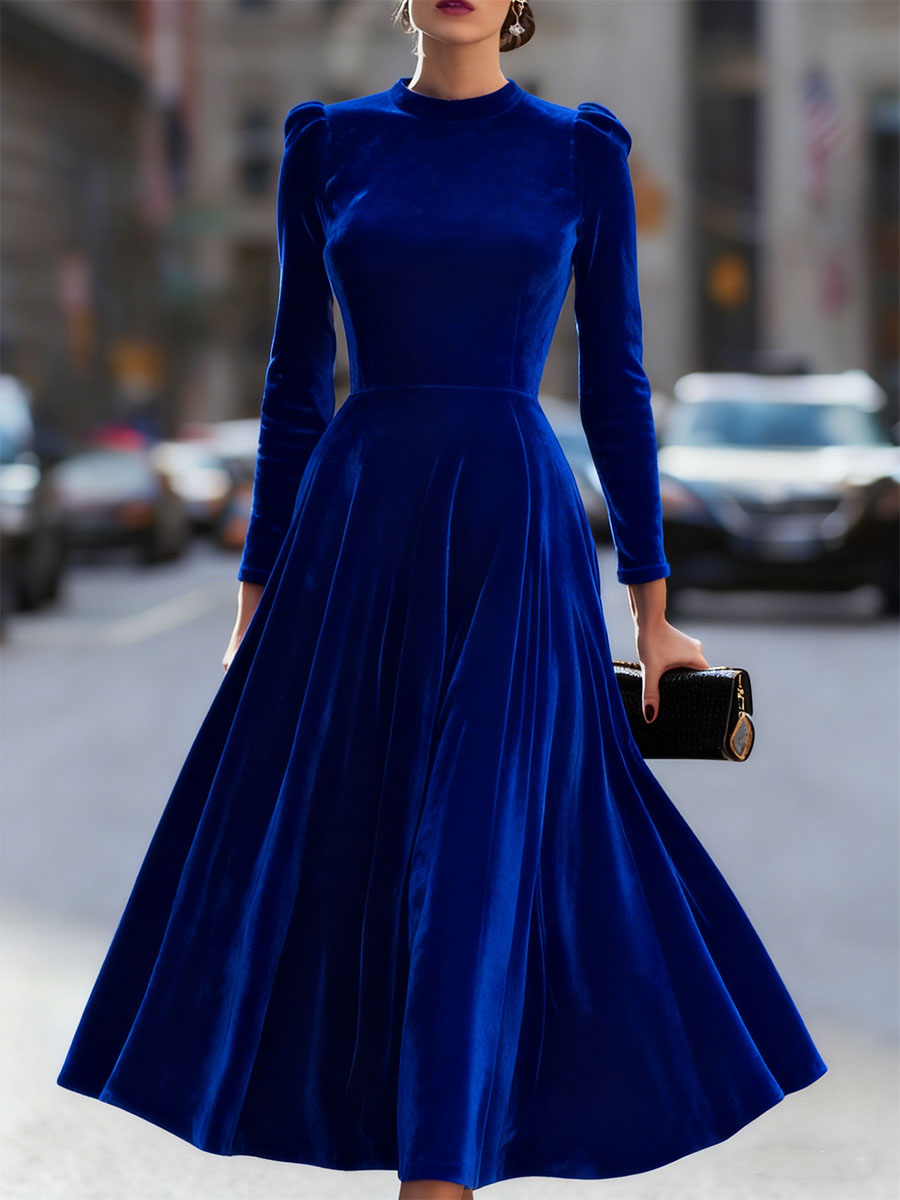 Damen Maxikleid in A-Linie mit langem Arm und luxuriöser Samtoptik - J&B - 10 - Atelier-Zofia