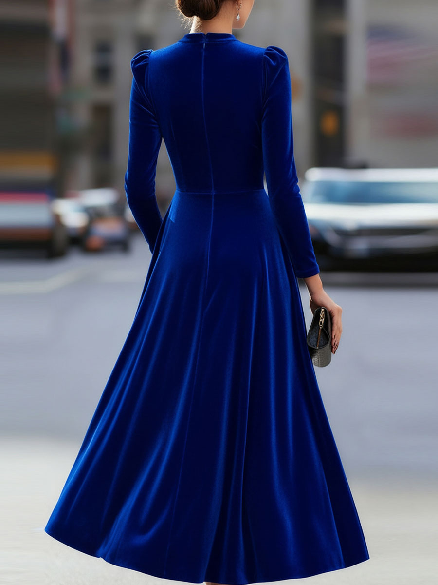 Damen Maxikleid in A-Linie mit langem Arm und luxuriöser Samtoptik - J&B - 11 - Atelier-Zofia