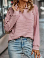 Pullover Women's Zip Collar Sweater with Ribbed Texture | M&B - 2 - Modern britwear