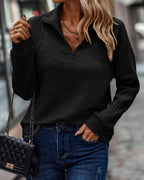 Pullover Women's Zip Collar Sweater with Ribbed Texture | M&B - 9 - Modern britwear
