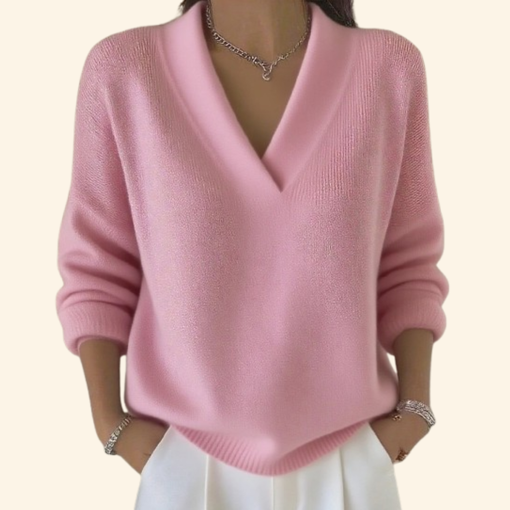 Stylischer Damenpullover mit V-Ausschnitt und lässiger Passform - J&B - 2 - Atelier-Zofia