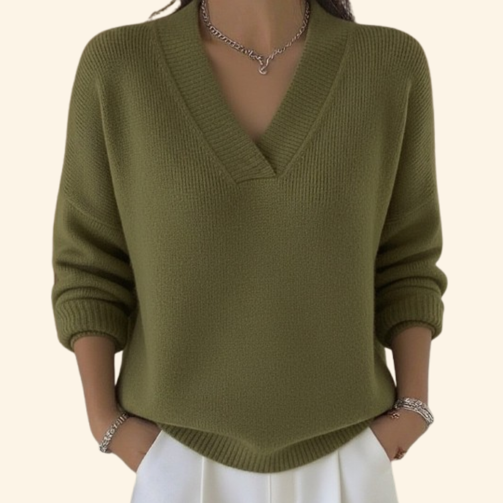 Stylischer Damenpullover mit V-Ausschnitt und lässiger Passform - J&B - 3 - Atelier-Zofia