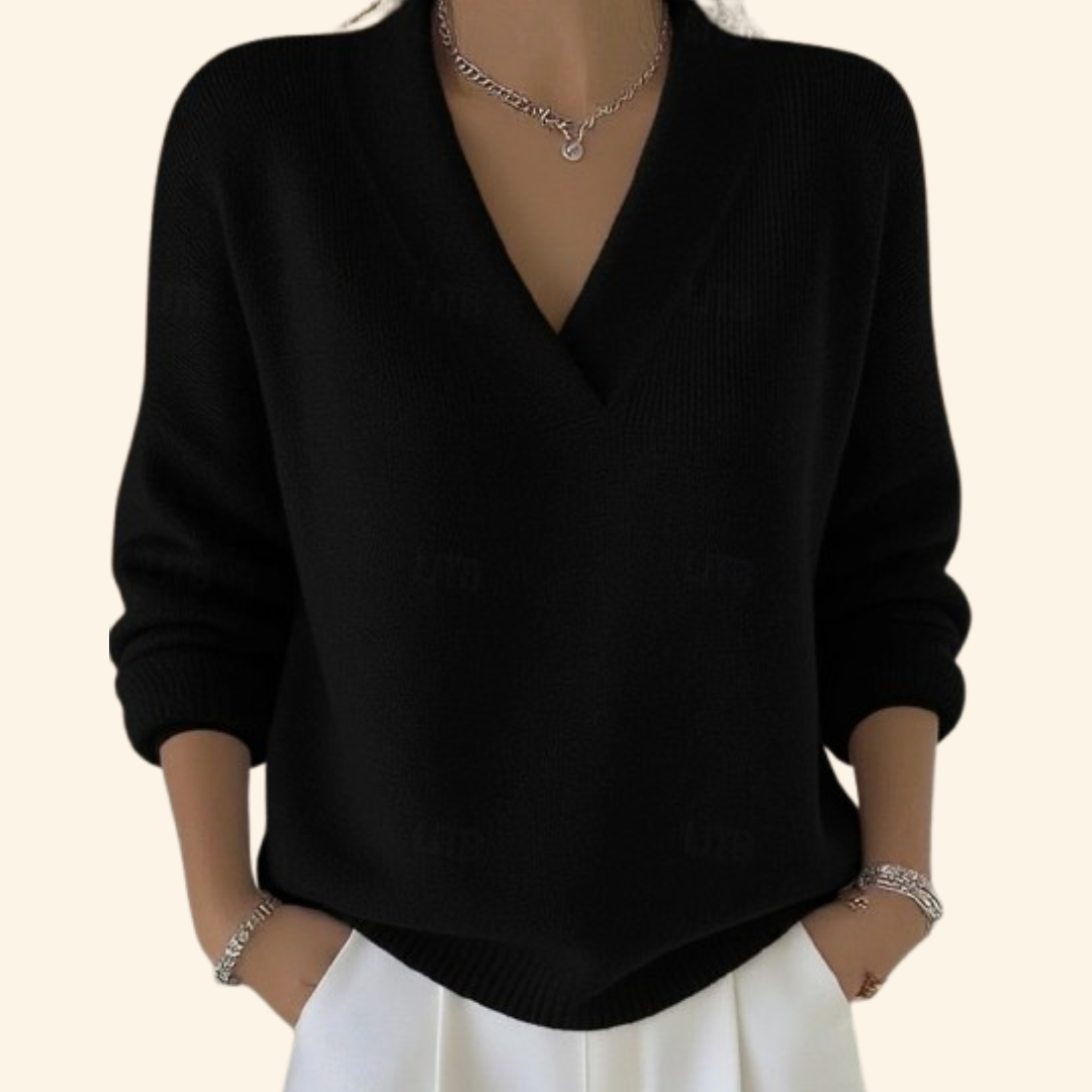 Stylischer Damenpullover mit V-Ausschnitt und lässiger Passform - J&B - 4 - Atelier-Zofia