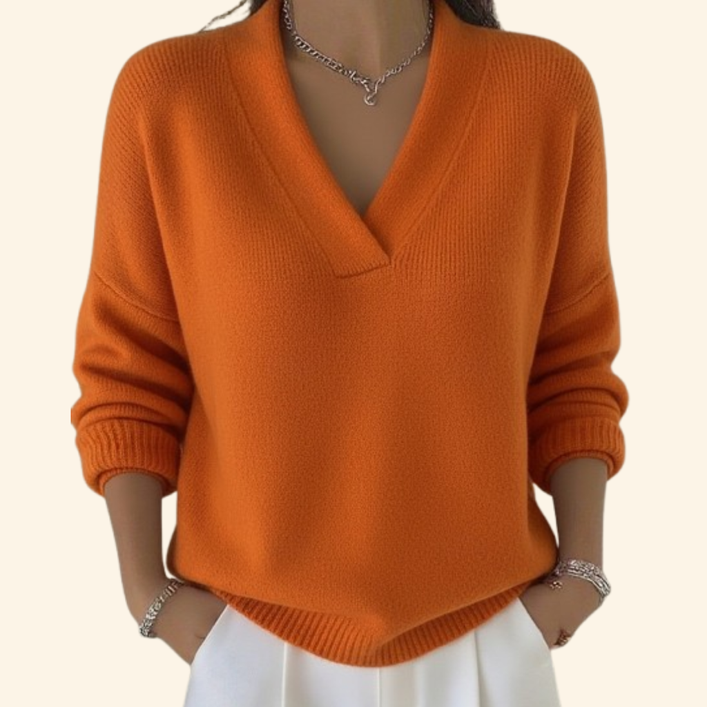 Stylischer Damenpullover mit V-Ausschnitt und lässiger Passform - J&B - 5 - Atelier-Zofia