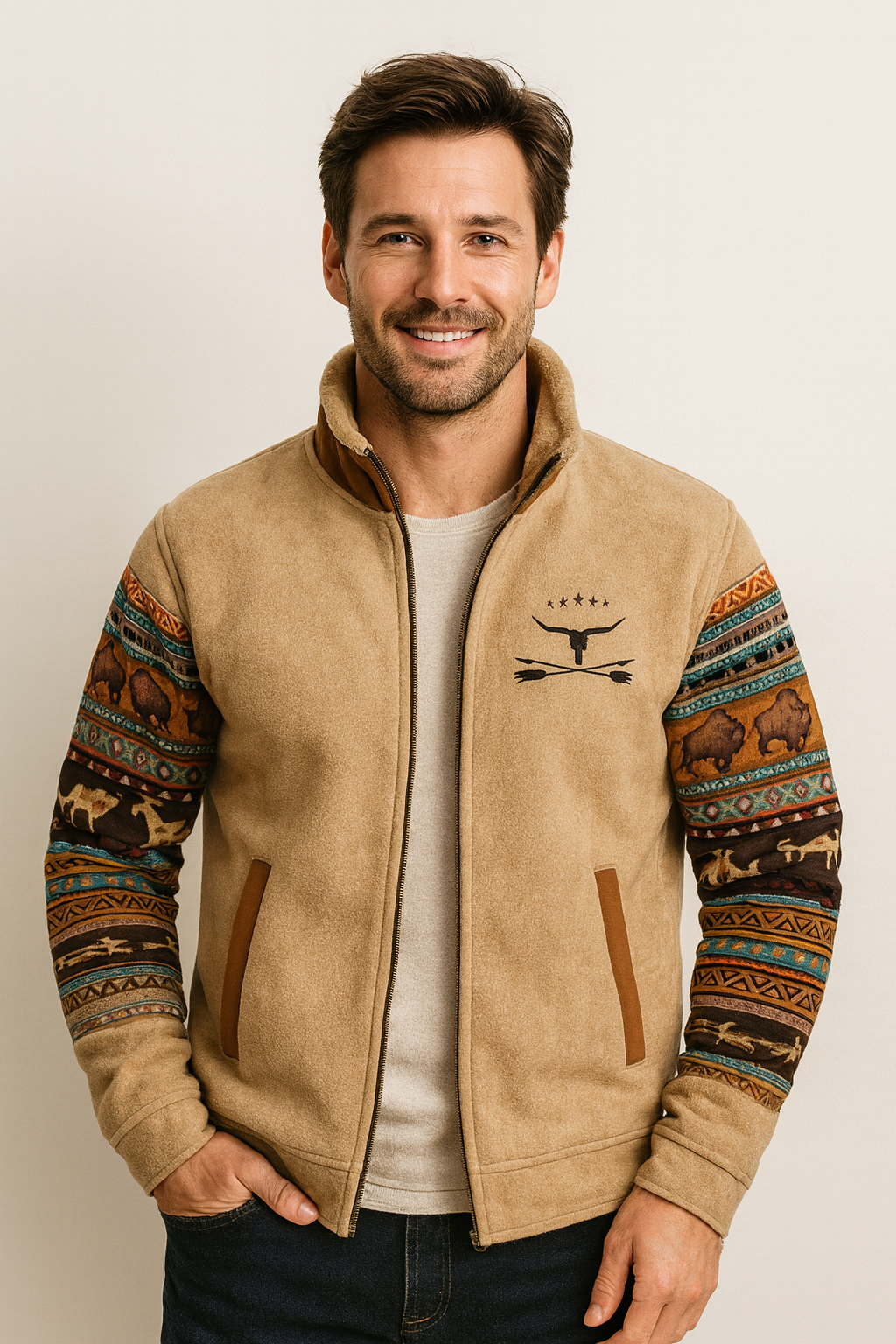 Herren-Fleece-Weste mit Kapuze und praktischen Taschen im angesagten Colorblock-Stil - J&B - 1 - Atelier-Zofia