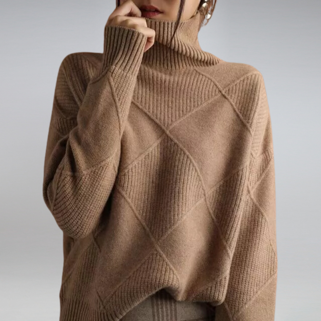 Klassischer Damen-Rollkragenpullover mit Rautenmuster – Eleganz trifft auf Gemütlichkeit - J&B - 3 - Atelier-Zofia