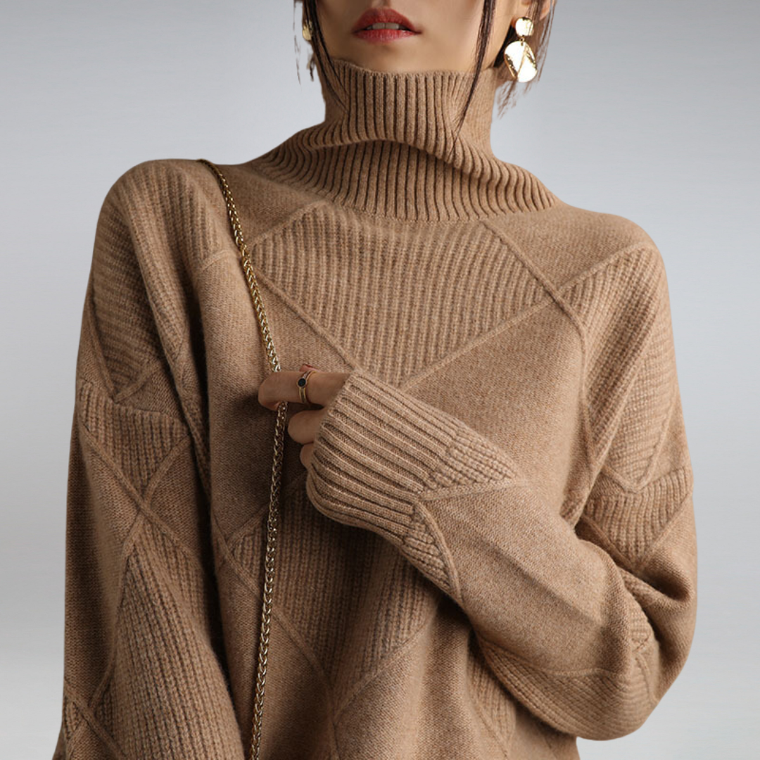 Klassischer Damen-Rollkragenpullover mit Rautenmuster – Eleganz trifft auf Gemütlichkeit - J&B - 4 - Atelier-Zofia
