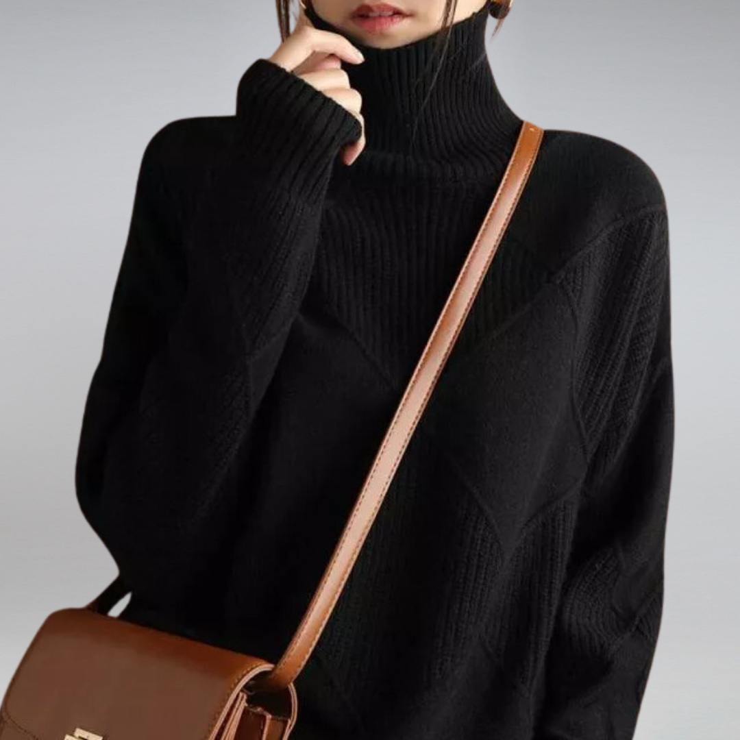 Klassischer Damen-Rollkragenpullover mit Rautenmuster – Eleganz trifft auf Gemütlichkeit - J&B - 6 - Atelier-Zofia