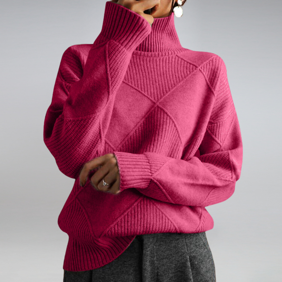 Klassischer Damen-Rollkragenpullover mit Rautenmuster – Eleganz trifft auf Gemütlichkeit - J&B - 7 - Atelier-Zofia
