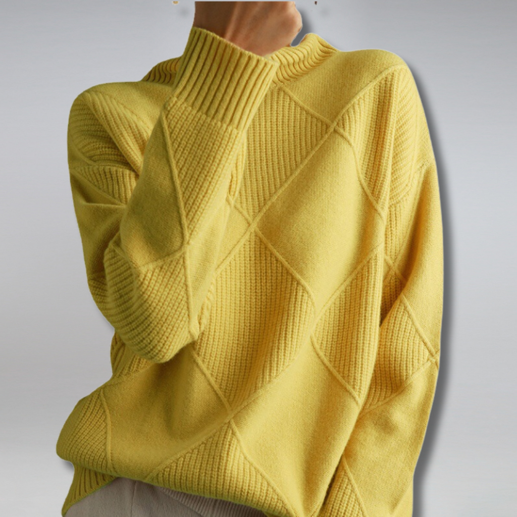 Klassischer Damen-Rollkragenpullover mit Rautenmuster – Eleganz trifft auf Gemütlichkeit - J&B - 8 - Atelier-Zofia